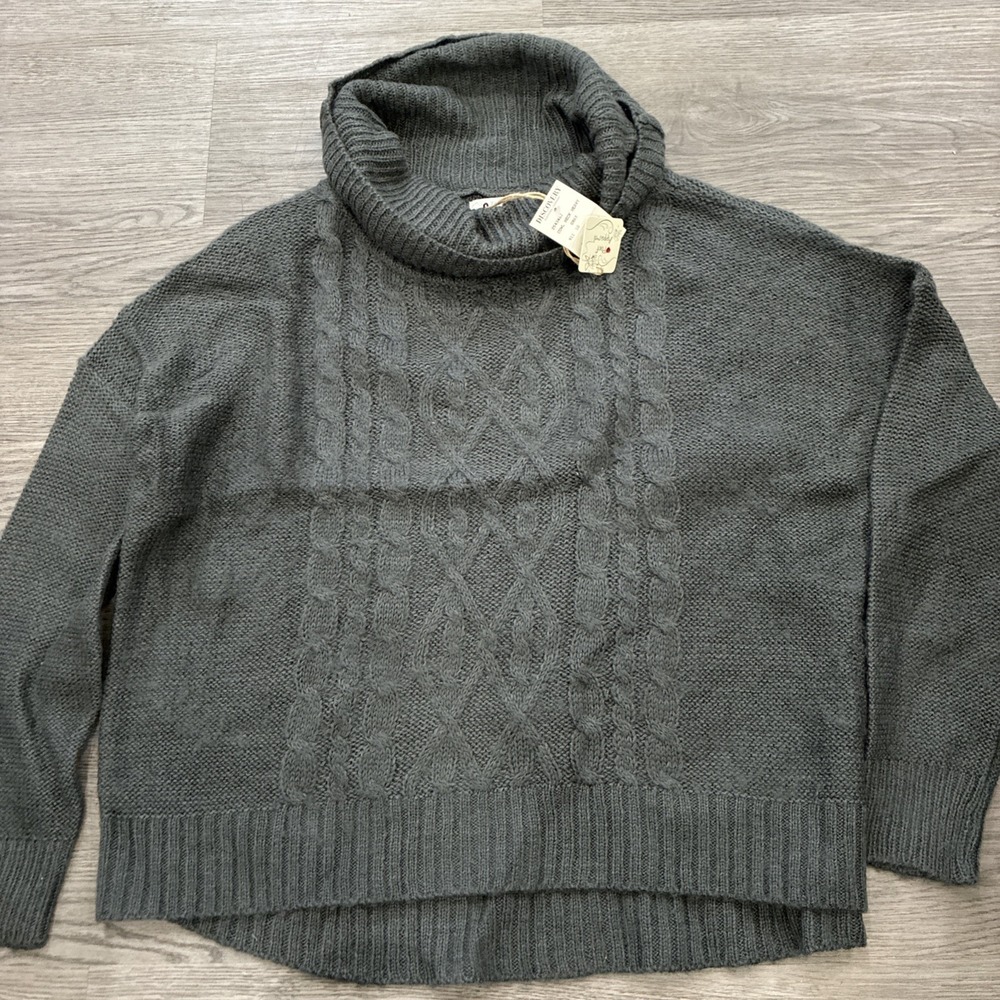 Gray Poof Apparel Long Sleeve Cable Knit Cowl Neck Sweater | Size M | NWT